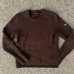 Victorinox Dark Brown Crewneck Sweater with Ribbed Sleeve Detail